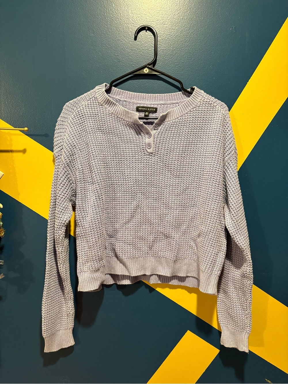 Kendall & Kylie Acid Washed Periwinkle Waffle Knit Sweater NWOT